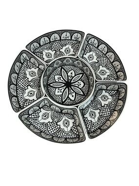 Artisan De Luxe Home Black White Floral Pull Apart Serving Trays Set of 6 Boho